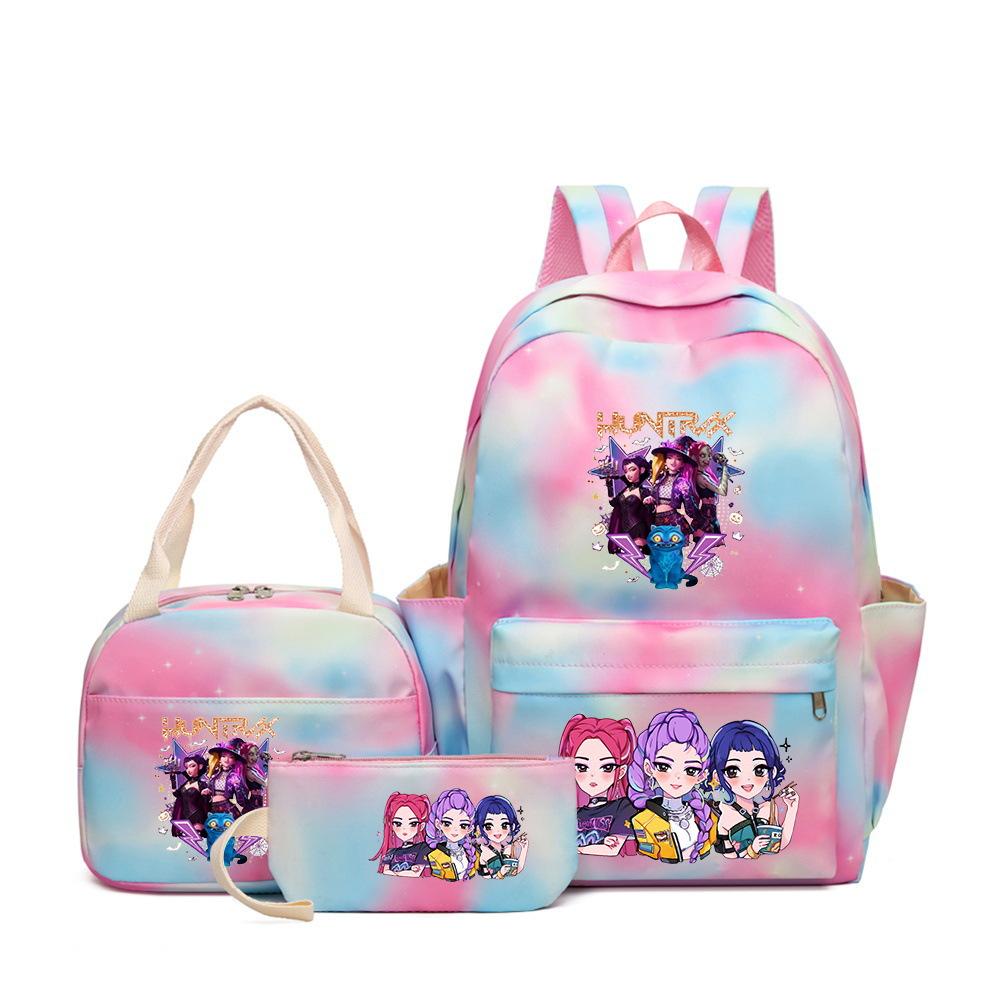 KPOP Oxford Cloth 3 Piece Set School Backpack with Lunch Bag and Pencil Case for Kids
