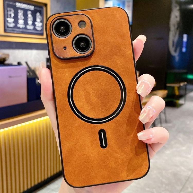 Lambskin Faux Leather Magnetic Case for iPhone 15 Pro Max, PU+TPU+PC Wear-resistant Shockproof Protective Cover