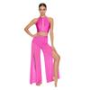 Womens Lyrical Dance Performance Outfit Sequin Hollow-out Tank Crop Top+Built-in Briefs Mesh Pants Modern Contemporary Dancewear