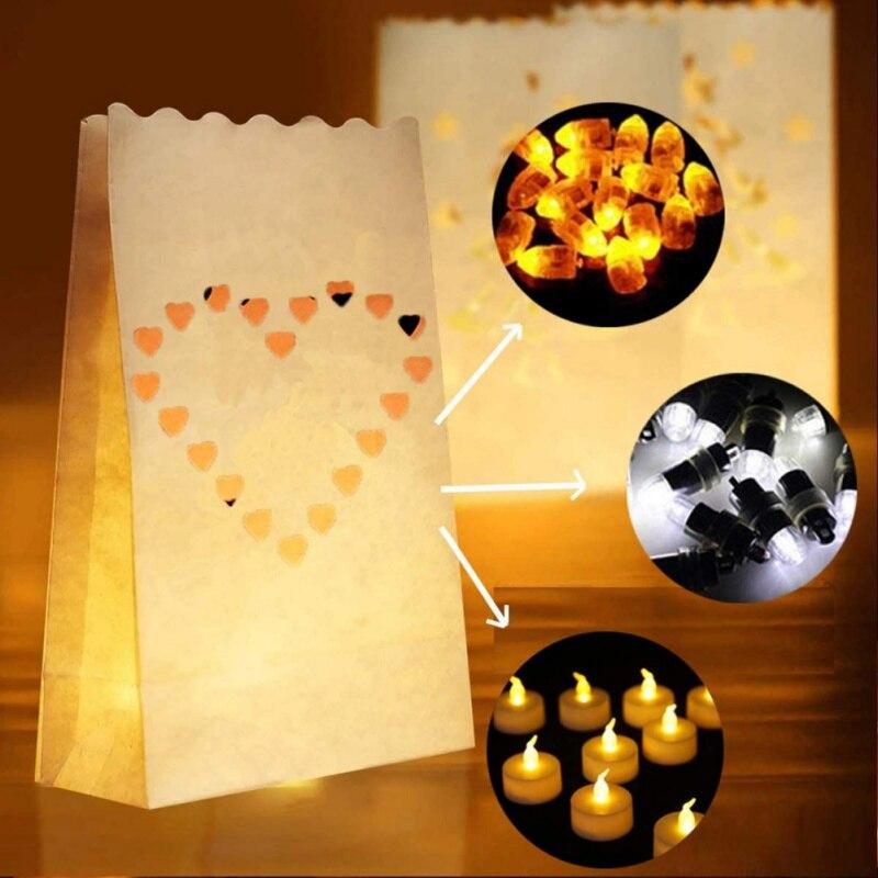 Buy White Luminary Bags With Hearts, Flame Resistant Candle Bags, Tea Light Luminaries For