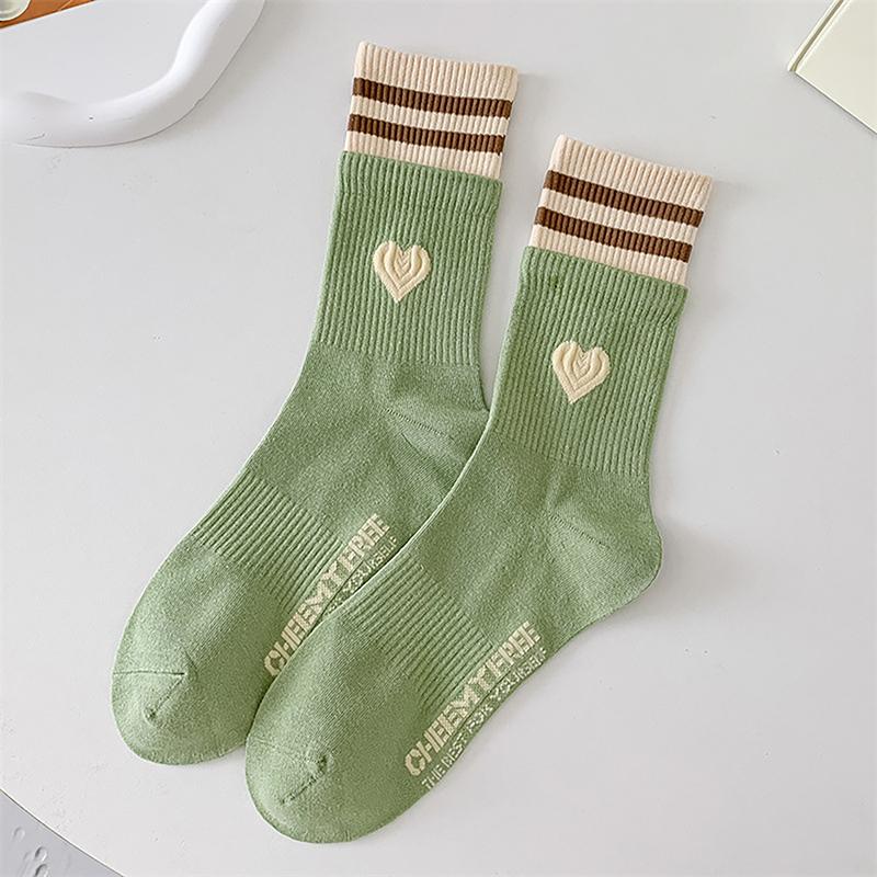Sweet Style Double Love Socks Macaroon Color Love Heart Embroidered Cotton Sock Harajuku Striped Socks