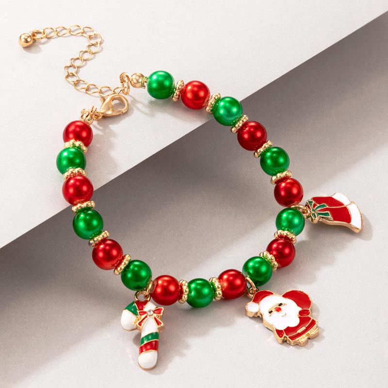 Christmas Bell Beaded Bracelet With Santa Claus Charm For Holiday Gift Giving