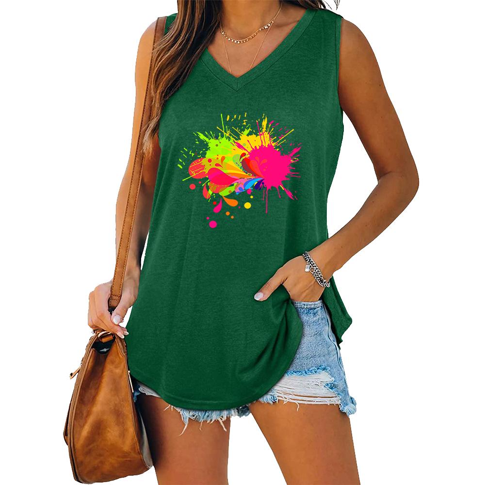 Women Fashion V Collar Tank Top Women Casual Sleeveless T-shirt