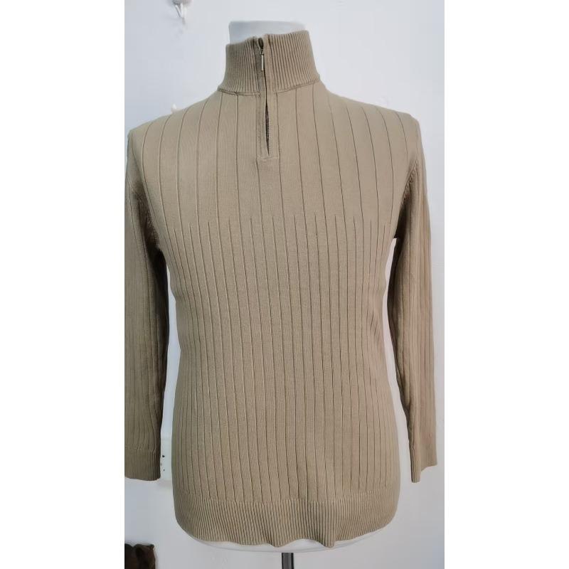 Half Zip Stand Collar Men Solid Color Casual Knitted Pullover Sweater