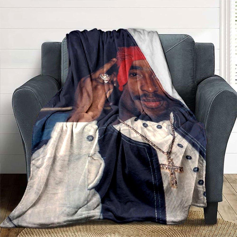 1 Stück 2Pac Hip Hop Decke Weich Leicht Ganzjahres Mehrzweck Überwurf für Sofa, Bett, Büro & Picknicks, Französischer Stil mit Ikonischem Albumcover & Zitaten