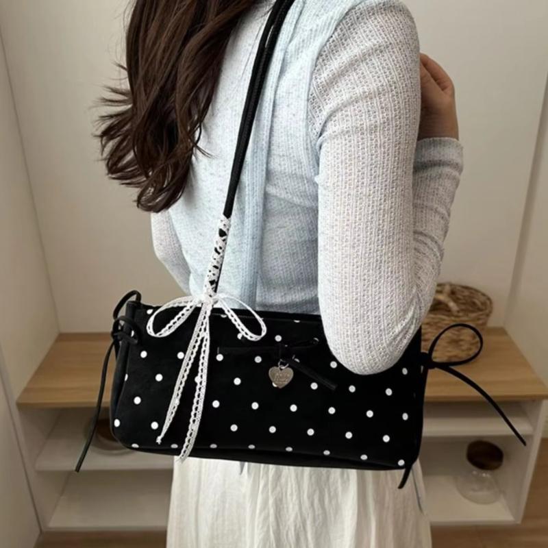 Casual Pillow Bag Polka Dot with Charm Shoulder Bag Large Capacity Long Shoulder Strap Underarm Bag Women Pursesand Handbags