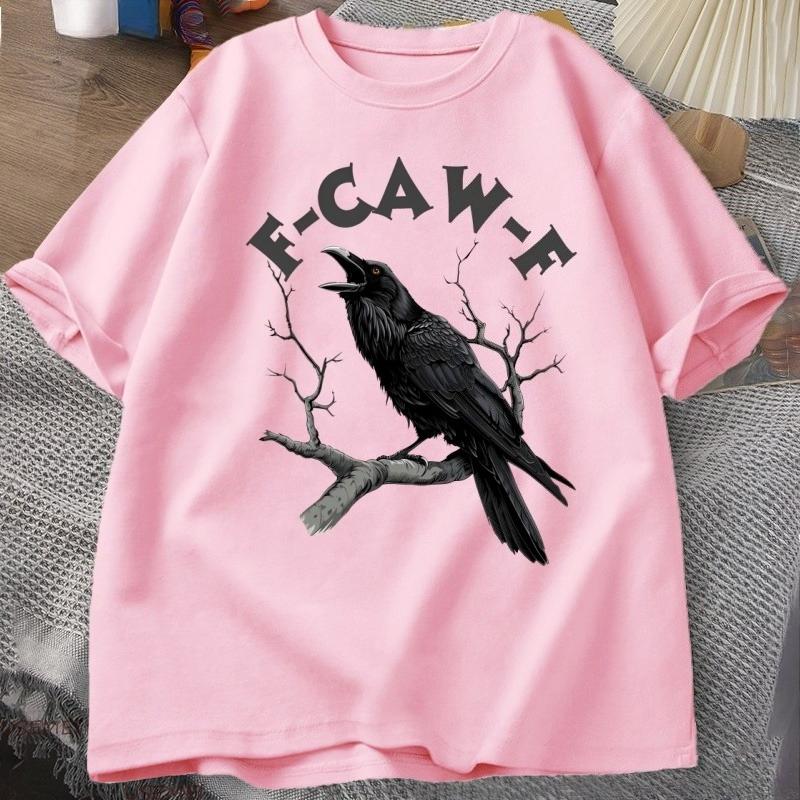 F Caw Lustige Krähe T-Shirt Unisex Damen Humor Ungezügeltes Tier T-Shirt Locker Vintage Grafik T-Shirts Baumwolle Bequem Herrenbekleidung