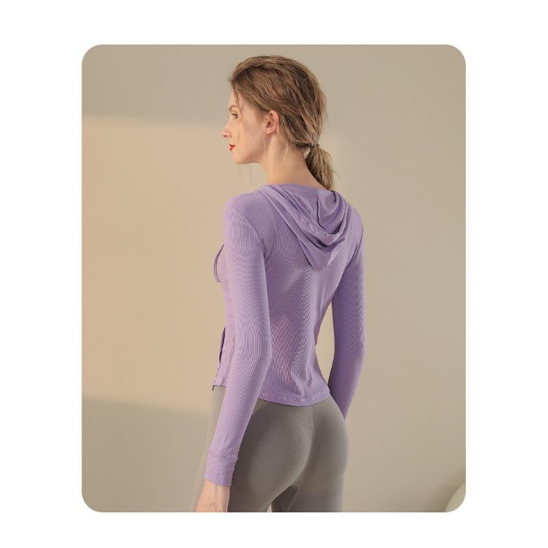 Women's Fitness Hooded Sports Jacket Running Top Slim Long Sleeve Quick Dry Tight Casual Yoga Clothing