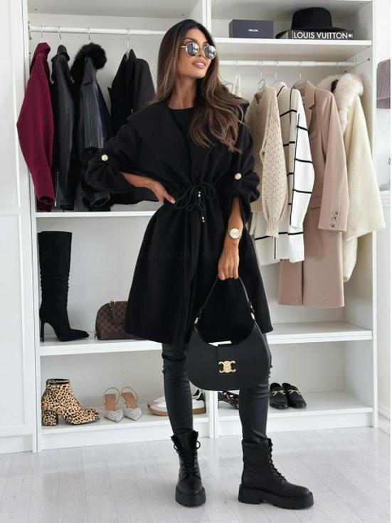 2025 European & American Women's Fashion Lace-Up Hooded Lapel Long Sleeve Coat for Autumn & Winter