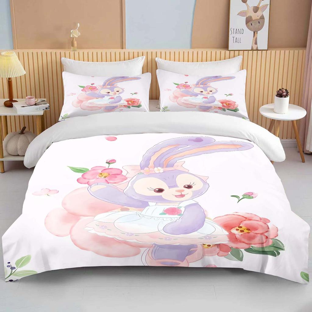 10 Size Disney Duffy and Friends Printed Bedding Set Cartoon Microfiber Bed Set Pillowcase Adult Bed Cover Bedroom Bed Set Duvet
