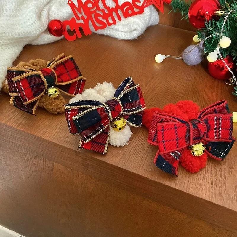 Women's Multi Color Christmas Bow Bell Plush Grasp Clip Autumn Winter Girl Grid Hairpin Shark Clip Headpiece Butterfly Hair Clip
