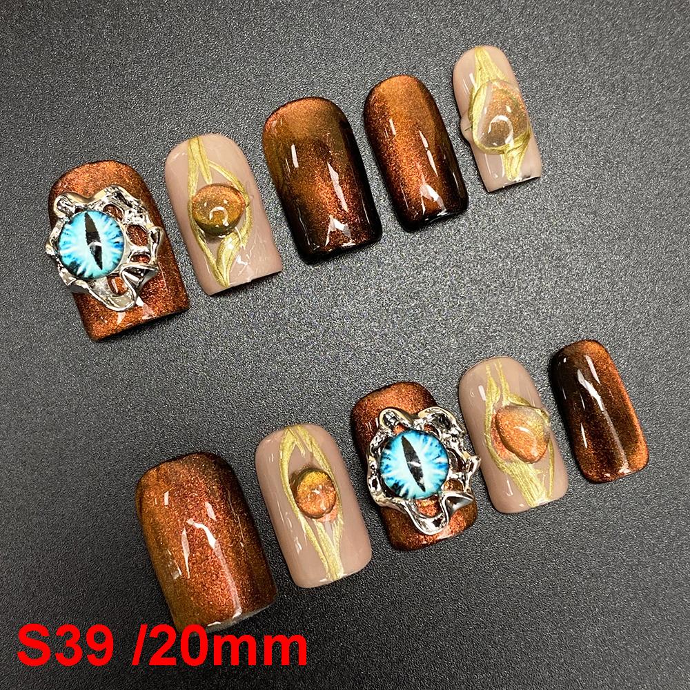 Glossy Hand Paint Thickness Acrylic Handmade Nail Sets 10PCS Multicolor Luxurious Gorgeous UV Gel Carved Artificial Manicure Art