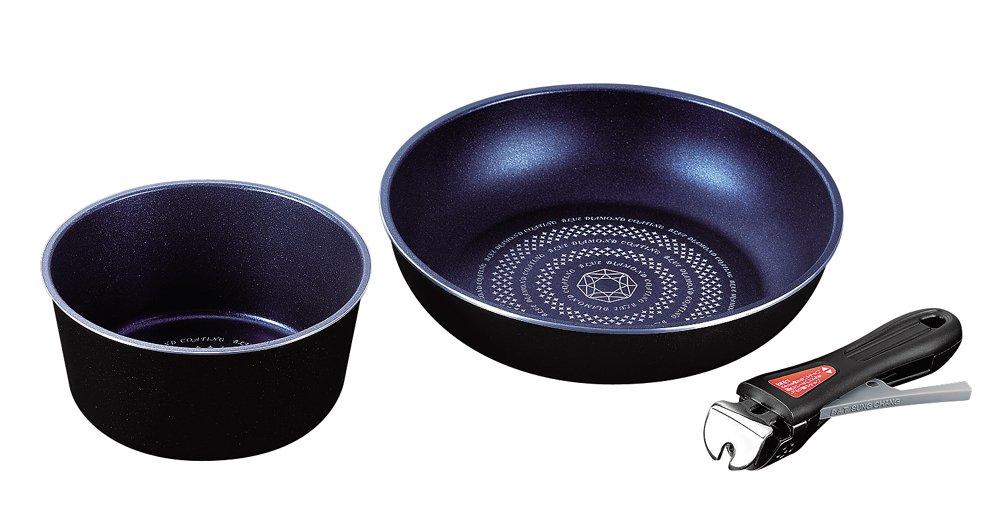

Pearl Metal Luxpan HB-2443 3-Piece Removable Handle Pot and Frying Pan Set, Induction Compatible, Blue Diamond Coat (1 Pot, 1 Frying Pan, 1 Handle)