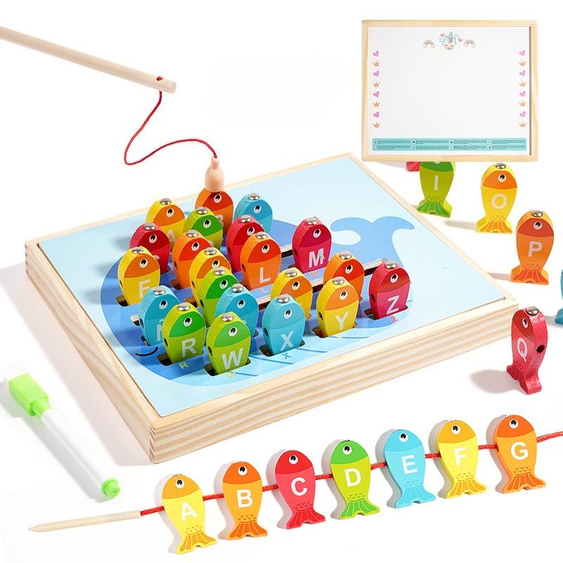 Wooden Children Fishing Toys Montessori Early Education Toys Kids Ability Training Game Toddler Number Alphabet Early Learning
