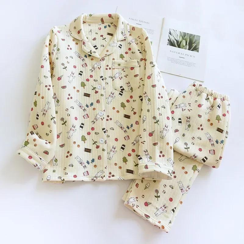 Japanese New Arrival Style Autumn and Wintertime Long-sleeved Trousers, Pure Cotton Air Cotton, Warm Ladies Pajamas, Home Service Sleepwear