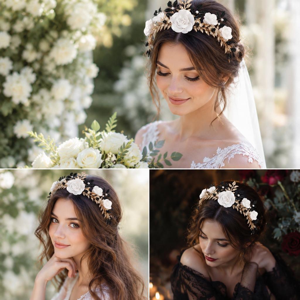 Bridal Hair Hoop Forest Gothic Floral Headband for Wedding Party Photography Costume Styling Alloy Leaves Hair Accessory