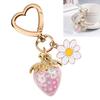 Romance Heart Shaped Resin Keychain With Strawberry Daisy Designs Portable Sturdy for Keys Bags Gifts