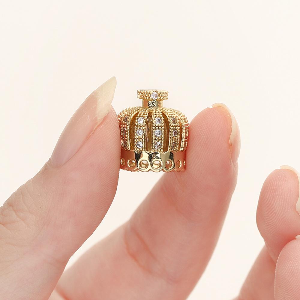 Copper Inlaid Zirconium Crown Fringed Cap, Hollow Pierced Bead Diy Bracelet Necklace Accessories
