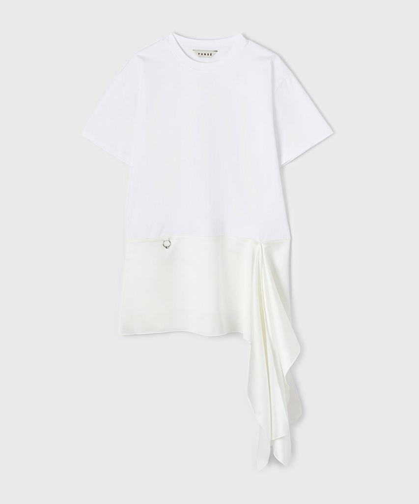 Yunse Draped Satin Dress (White)