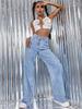 2025 Autumn High-Waisted Wide-Leg Washed Light-Color Casual Jeans
