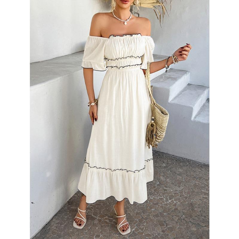 Summer Bohemian Casual Vacation Contrasting Colors Two-wear Short-sleeved Dress for Women