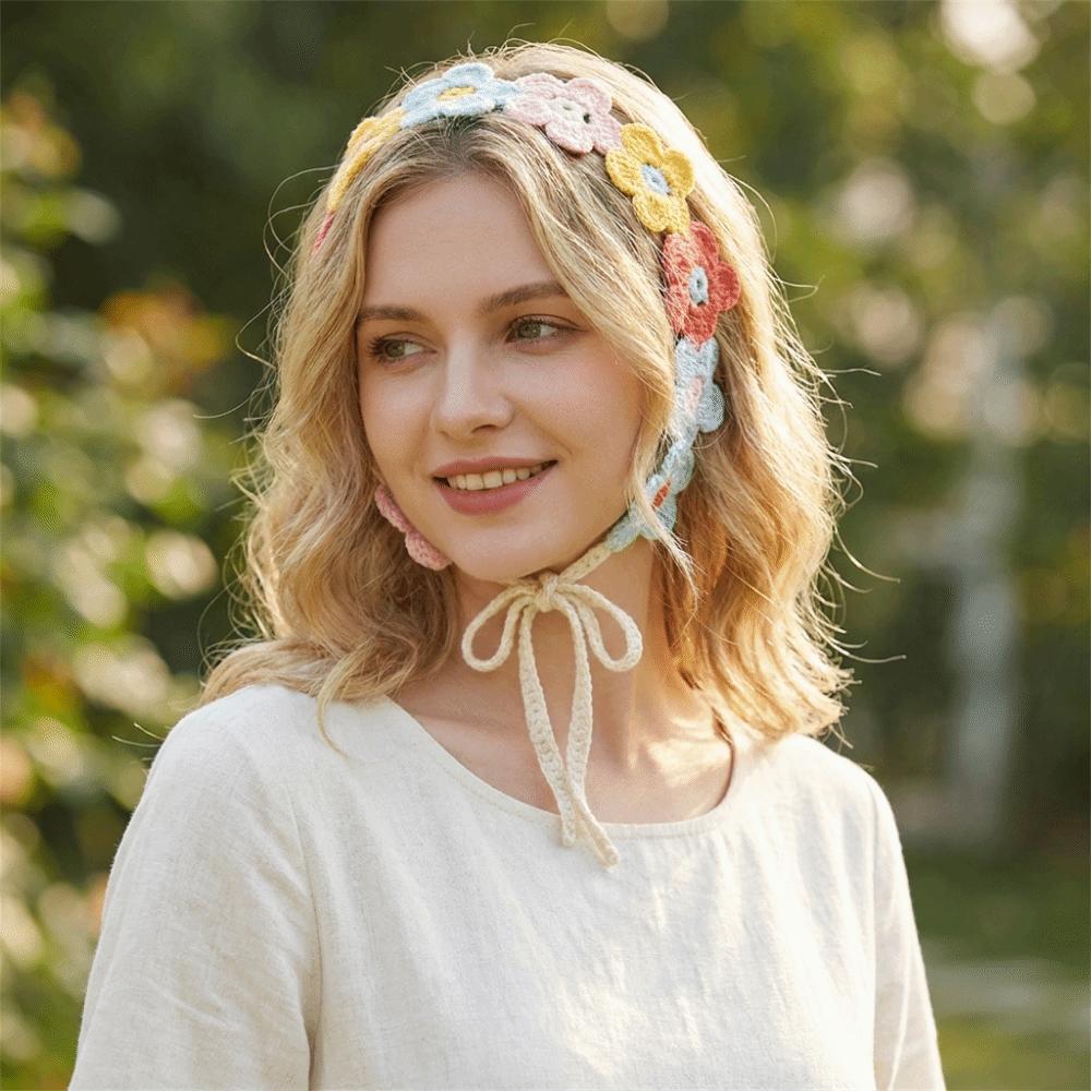 Countryside Style Flower Hair Bands Crochet Texture Hair Scarf Crochet Hair Bands Holiday Season