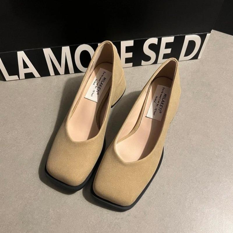 New Women's Shallow Women Low Heels Shoes Brand Trend Elegant Square Toe Pumps Chunky Leather Mature Office Dress Zapatos Mujer