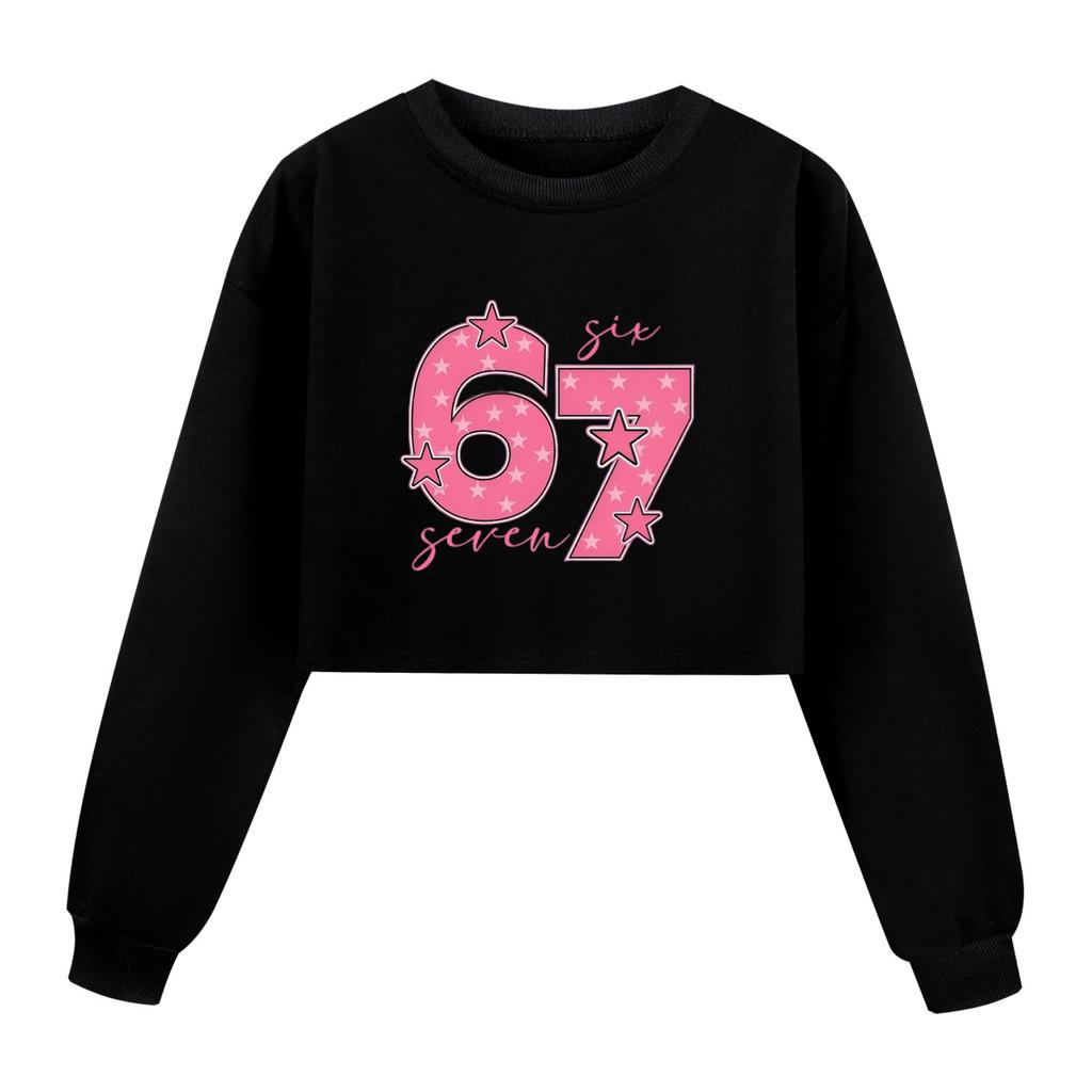5291 Girls Steal a Brainrot 67 Printed Long Sleeves Round Neck Sweatshirt