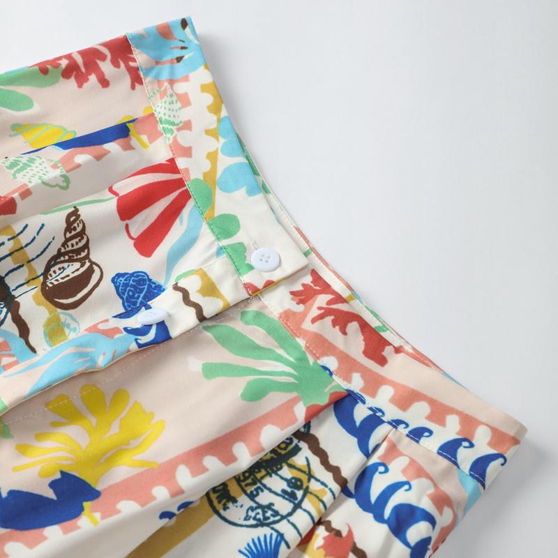 Women Sexy Printed Halter Skirt Suits Summer Sleeveless Backless Crop Top Single Breasted Split Skirts Two Piece Sets