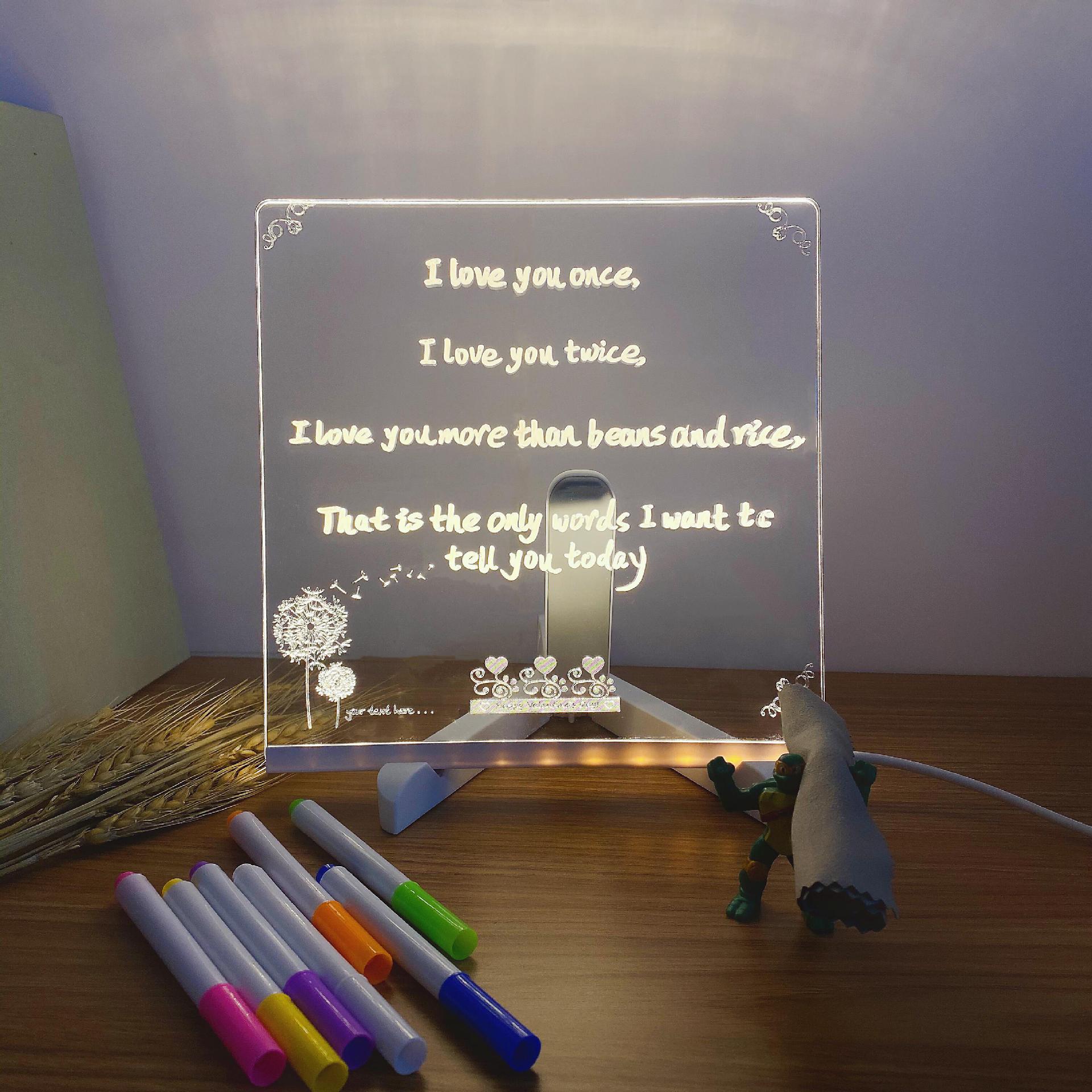 

1SET светящийся акриловый ночник прозрачный настольный светильник DIY рукописный световой рисунок сообщение ночник lam bracket (200 * 200 mm)