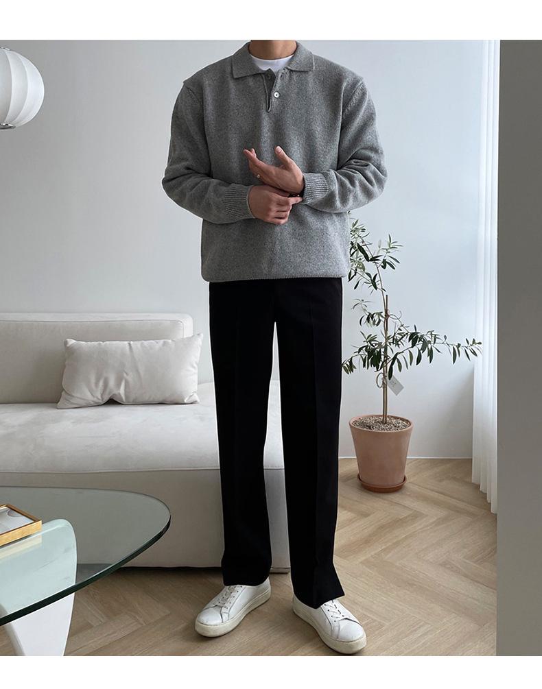 Men's Loose Knit Polo Sweater - Casual Korean Style, Solid Color, Hong Kong-inspired Pullover