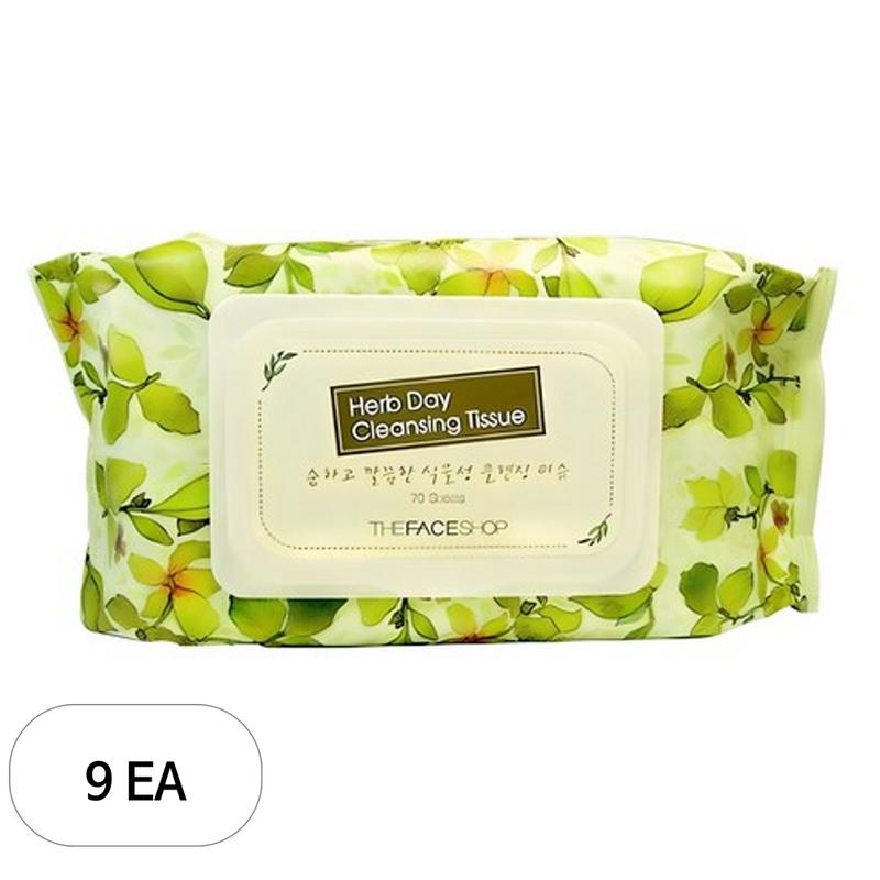 The Face Shop Herb Day Cleansing Tissues, 70 Sheets, 9 Pcs