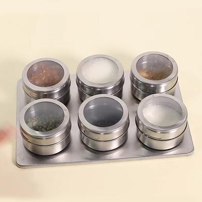 1 zestaw Keep Tidy ze stali nierdzewnej, przydatne, dobre uszczelnienie, 6 magnetycznych pojemników na przyprawy z pokrywką, akcesoria do grilla na świeżym powietrzu, butelki na przyprawy