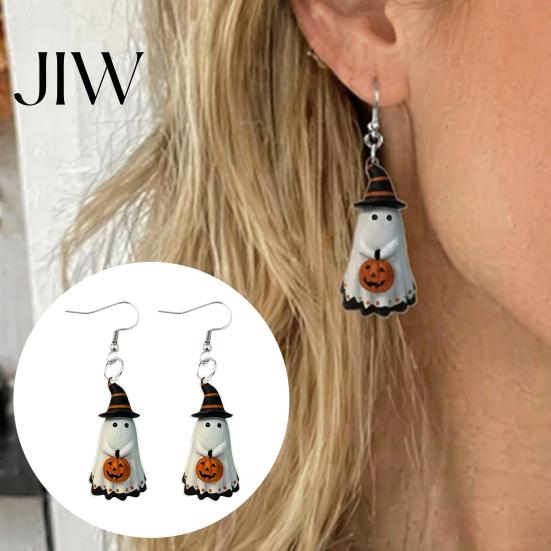 Smooth Edge Earrings Cute Ghost Earrings, with Pumpkin Wizard Hat Decor, Cartoon Jewelry Halloween Drop Lightweight Acrylic Pendant Party