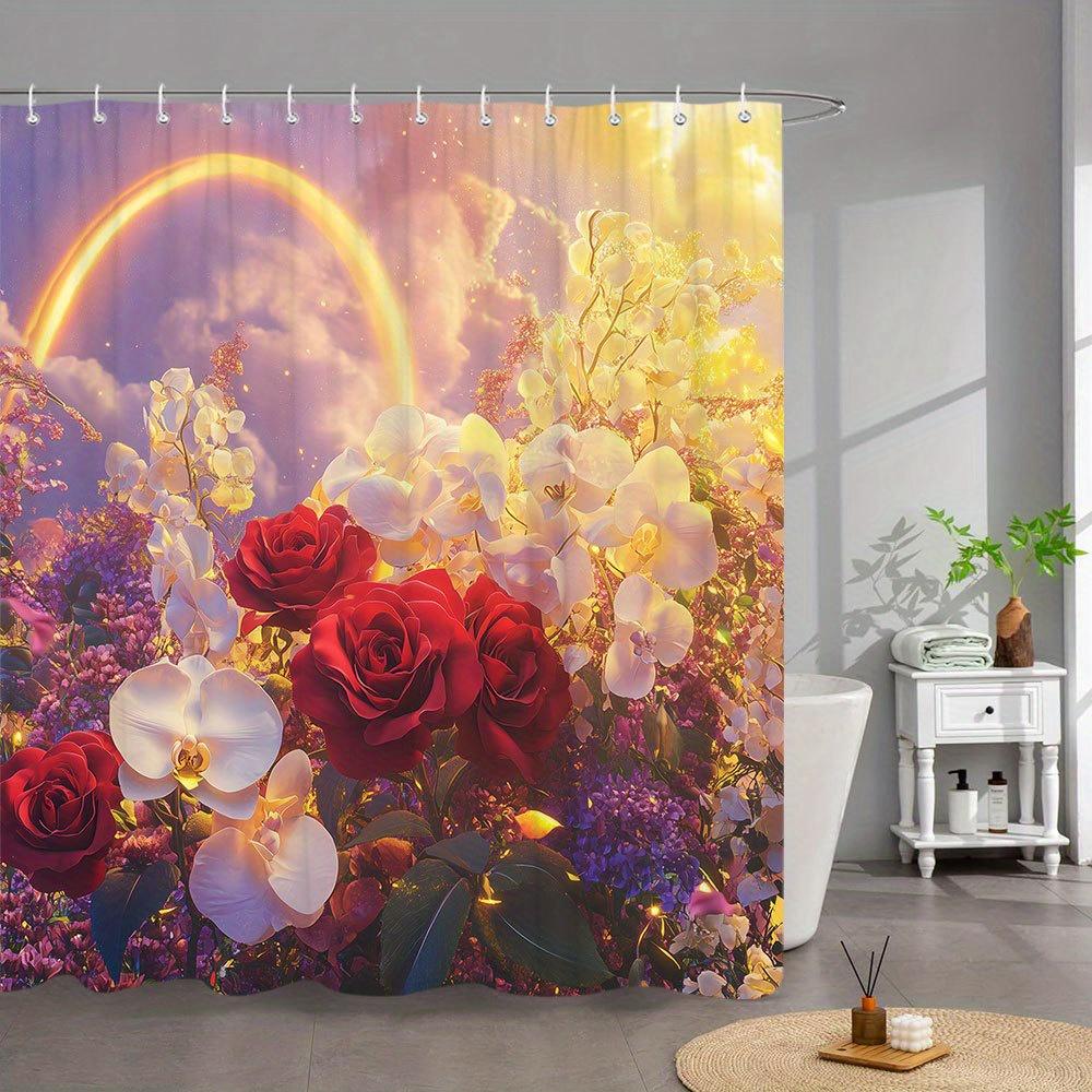 Vibrant Floral Rainbow Waterproof Mildew-Resistant Shower Curtain - Stunning Design for a Luxurious Bathroom Décor Experience