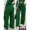 Women's High Waist Wide Leg Pants with Button Detail