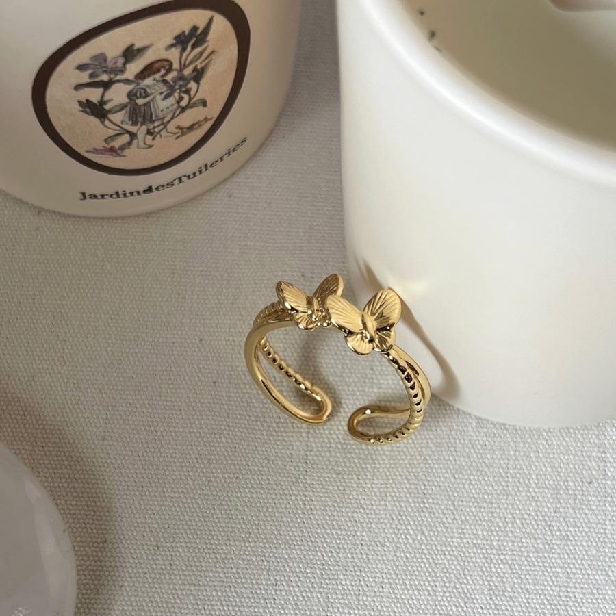 Zircon drop glaze flower butterfly ring light luxury unique index finger ring ring tide