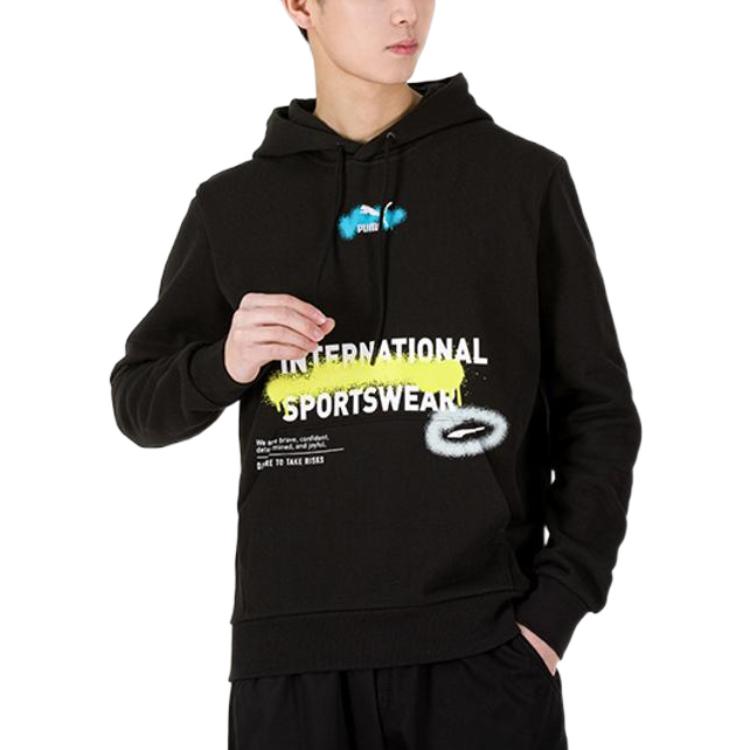 Puma Graffiti Logo Print Hoodie Men Tops Black 536305-01