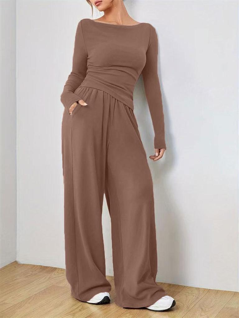 Loose Fit Women's Wide-Leg Pants Two-Piece Set - Soft, Stylish, Irregular Design