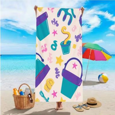 Retro Sommer Strandtuch, Mikrofaser Sandfrei Schnelltrocknend, Bunter Eimer & Schaufel Aufdruck, Weich Saugfähig für Kinder & Pool