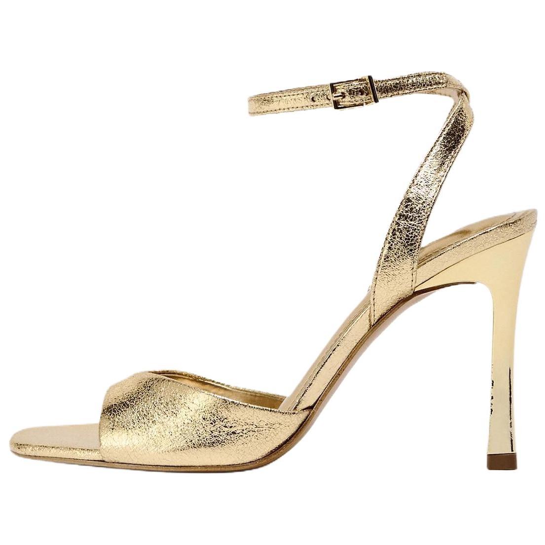 

Zara Pu Open-Toe Vintage Patent Leather High Heels One-Strap Sandals 9.5Cm Women Sandals Gold 2372510091 37