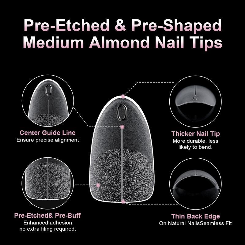 240Pcs Short Almond Soft Gel X Nail Tips Full Cover Coffin Stiletto Frosted Matte Fake Nails Press On Nails Diy Salon Manicure