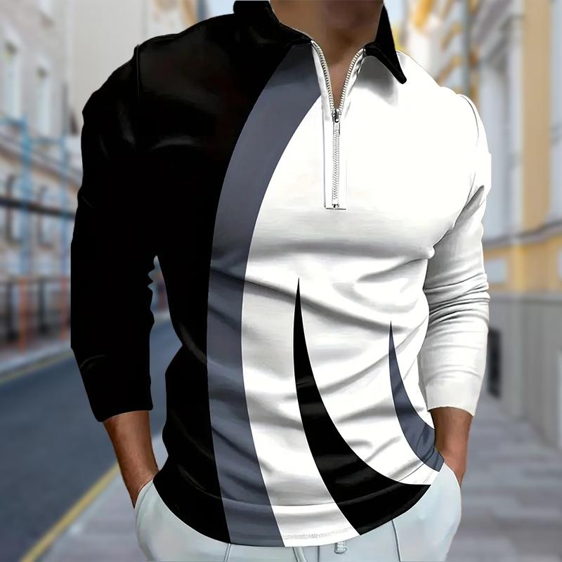 

Чоловічі сорочки поло з принтом із зоряним небом з довгим рукавом Нова чоловіча сорочка поло з довгим рукавом і застібкою-блискавкою Топ XS білий