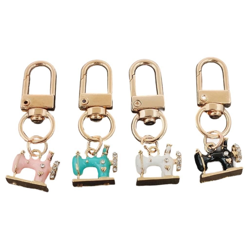 4Pcs Shiny Rhinestone Sewing Machine Keychain Vintage Alloy Jewelry Accessory Rustproof Gift For Birthday Christmas