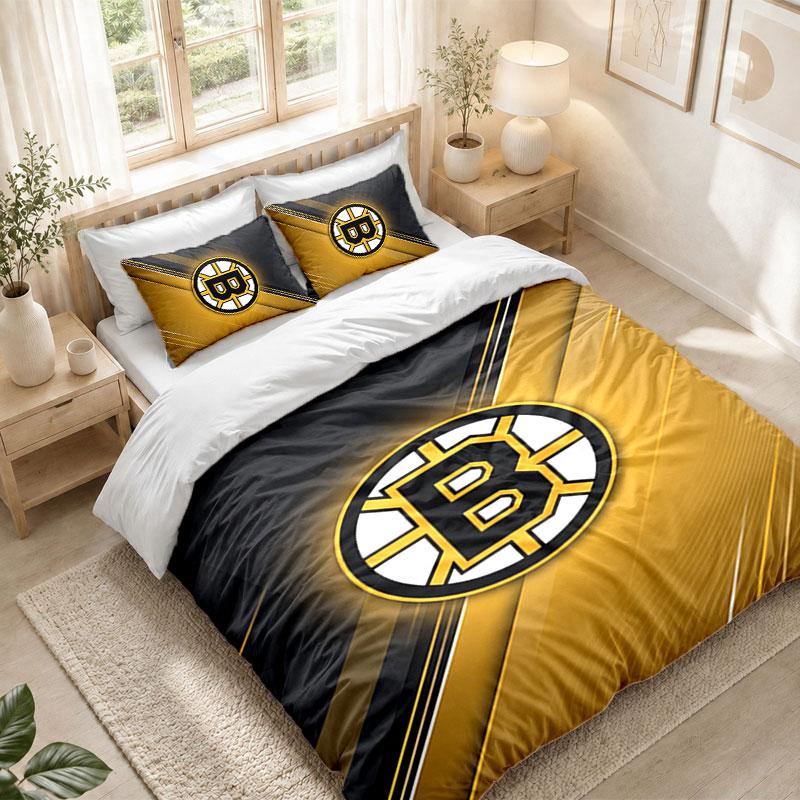 Bedding Set 1 Duvet Cover 2 Pillowcases Boston Bruins Print Bedroom Home Decoration