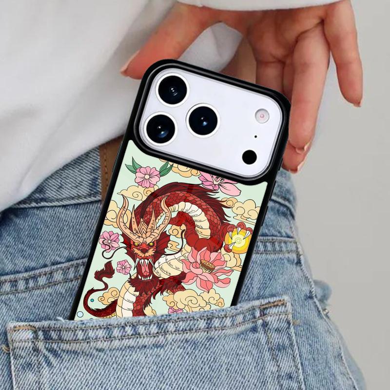 Japanese Dragon Style Phone Case for iPhone 16e 15 14 13 12 17 Pro Max Plus Air 17pro Cover Coque