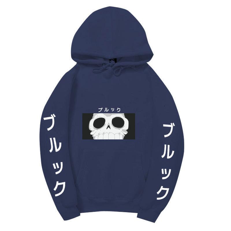 One Piece Blackbeard Hoodie, Skull Print Long Sleeve Pullover Hooded Sweatshirt Anime Streetwear With Sleeve Japanese Letter Print