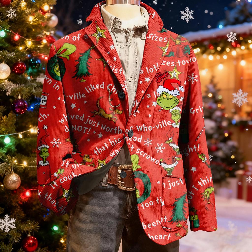 Pánské ošklivé vánoční manšestrové teplé kapsové sako kardigan pánský ležérní oblek
