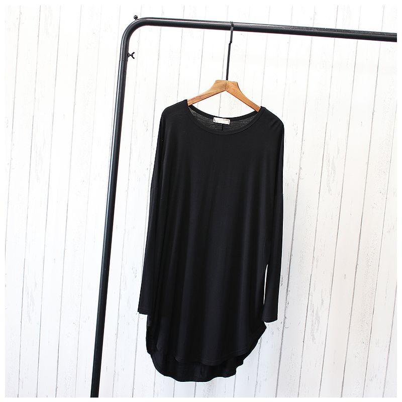

Modal Long Sleeves Loose Easiest for Match round Neck Pullover T-shirt Black (Long sleeves) One size