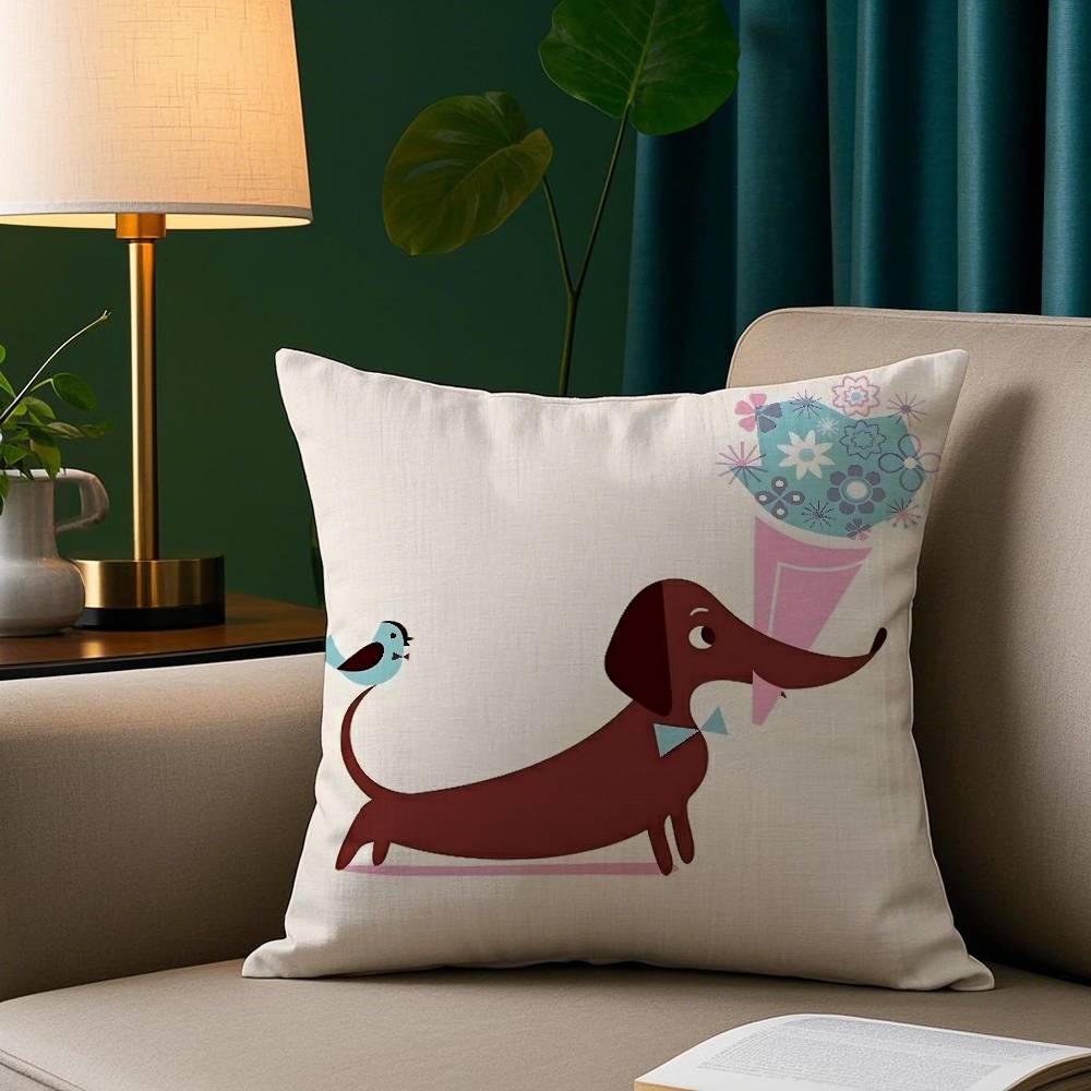 Cute Dachshund Dog Pillow Case Short Plush Print Cushion Cover Square Throw Pillow Covers Sofa Home Decor